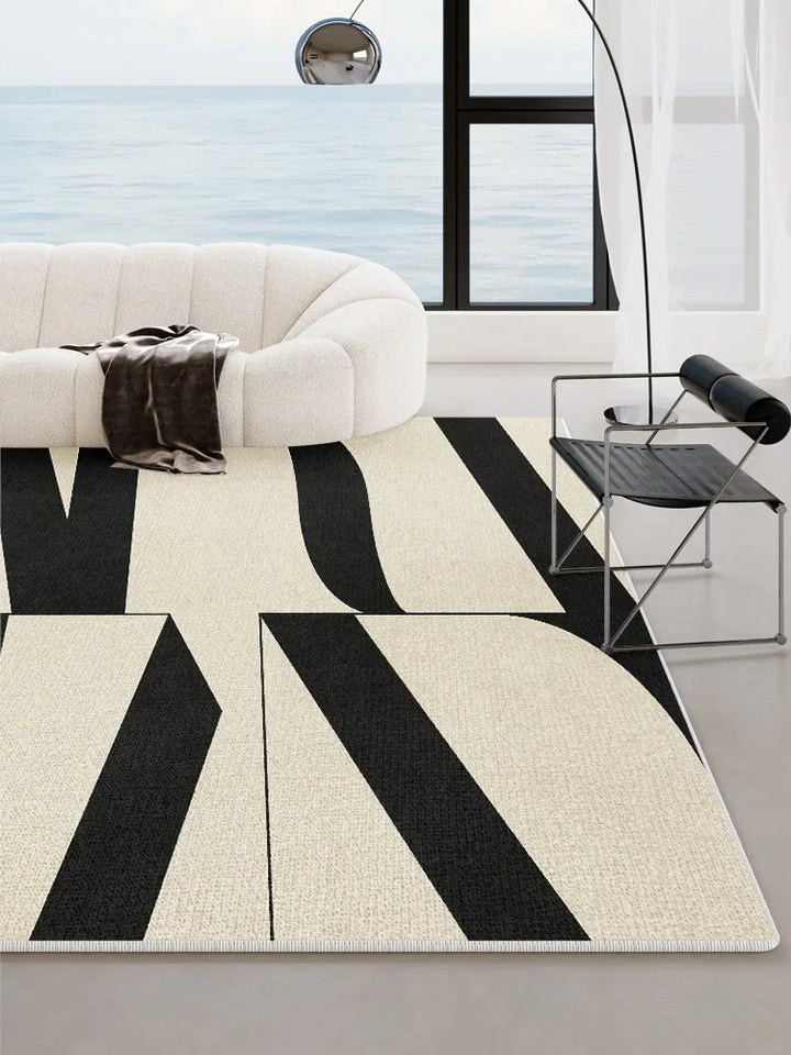 Rynx | Modern Minimalist Living Area Large Rugs Black White Bedroom Nightstand Rug Irregular Geometric Pattern Rugs IG Rug
