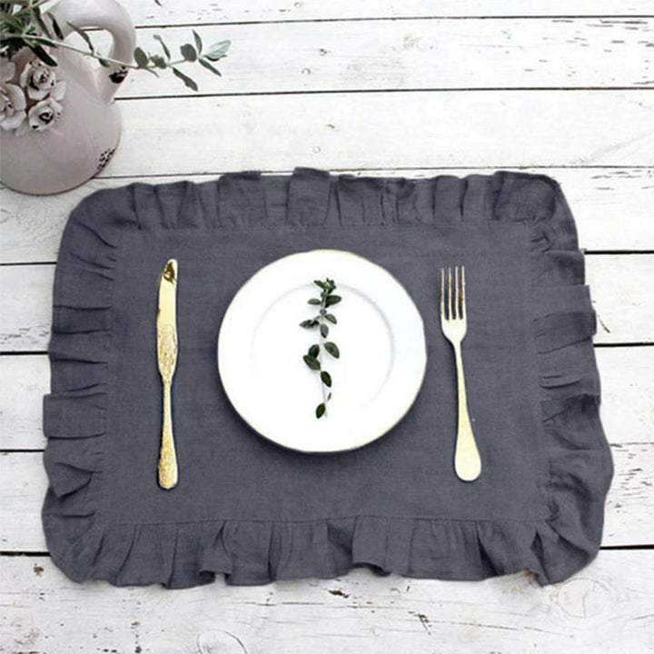 Rynx 4PCS 100% Linen Ruffle Place Mats, Elegant Napkin Fabrics, Event Design Wedding Dinner Table Dinner Party Decor