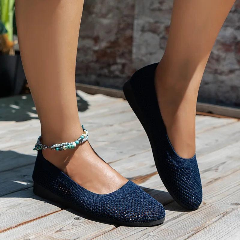 Lisslune | Women Round Toe Flat Shoes Solid Color Knit Slippers Casual Breathable Ballet Flats Women Flat Shoes Loafers Women