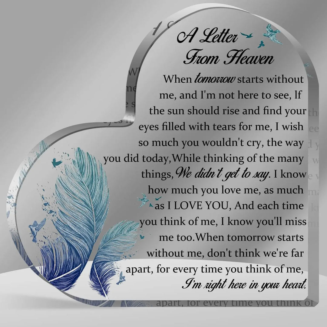Rynx | Bird Angel Sky Print Acrylic Heart Plaque Durable Memorial Gift for Loss of Mom Dad Grandma Grandmother Table Decoration