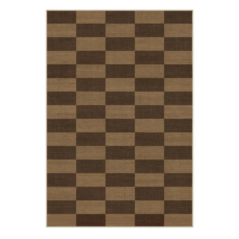 Rynx | Brown Living Room Area Rug Minimalist Check Pattern Bedroom Rug Geometric Pattern Home Dedicated Rug Creative Art Design Rug