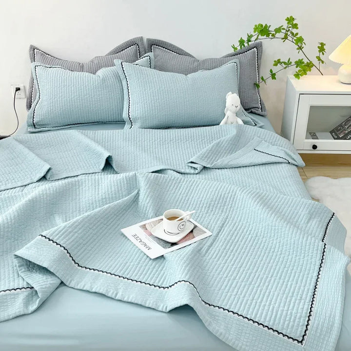 Rynx French Style Quilted Single Double Blanket for Summer Bubble Yarn Air Conditioning Queen Quilt Elegance Princess Thin Comforter