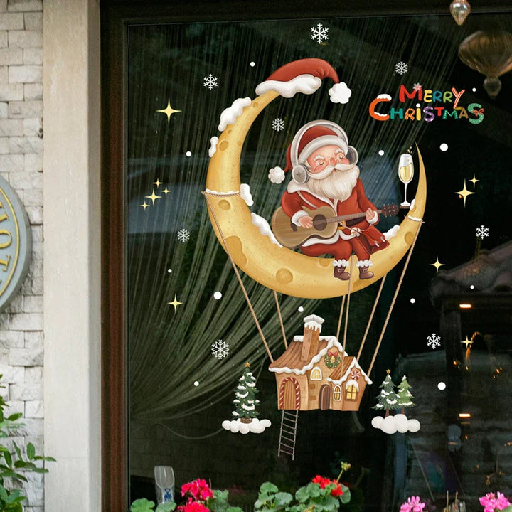 Rynx Christmas Window Stickers Santa Claus Christmas Tree Cartoon Glass Stickers Merry Christmas New Year Decorations for Home