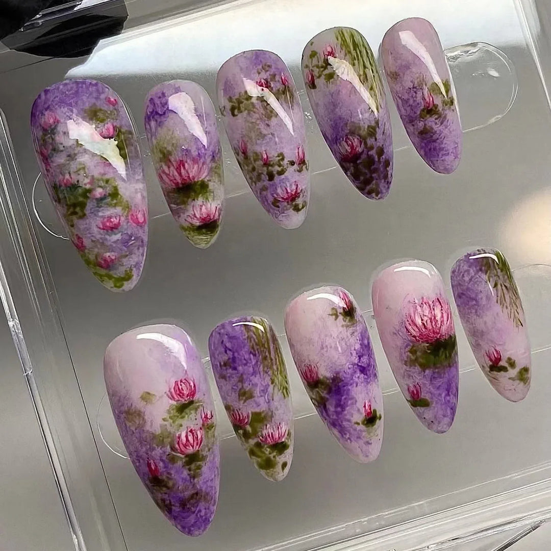 Rynx | Cute Small Flowers Nude Color Nail Art Simple Style Artificial Nails Removable Ready-made Artificial Nails To Stick On with Glue