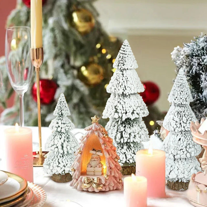 Rynx Mini Christmas Tree Ornament Snow Pine Tree Christmas Decorations for Home Desktop Xmas Navidad New Year Gift DIY Craft