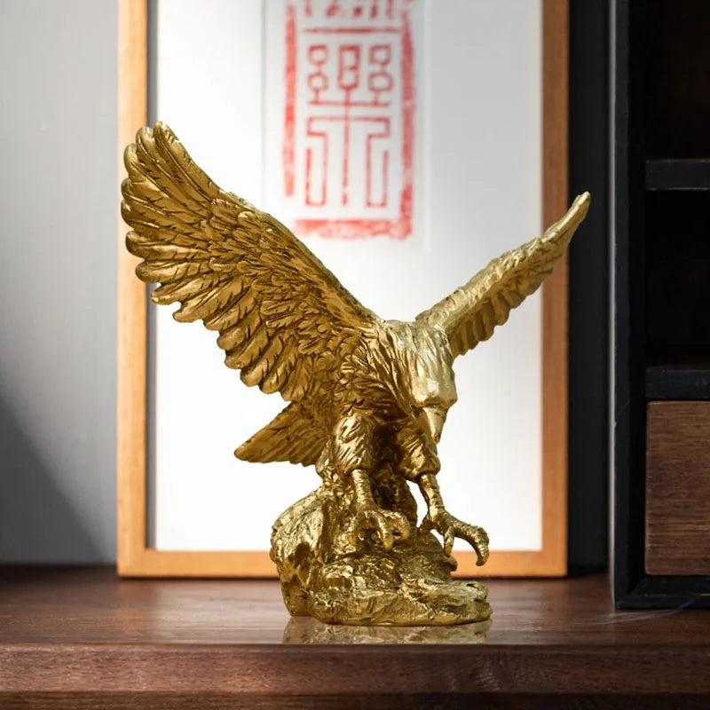 Lisslune | Resin Golden Eagle Statue Art Animal Model Collection Ornament Home Office Desk Feng Shui Decor Figures simple