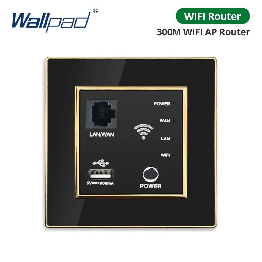 Lisslune | Luxurious black acrylic interchangeable panel with golden accents and universal sockets - 220V, multiple socket, modern design - Illuminated control panel with USB charging function