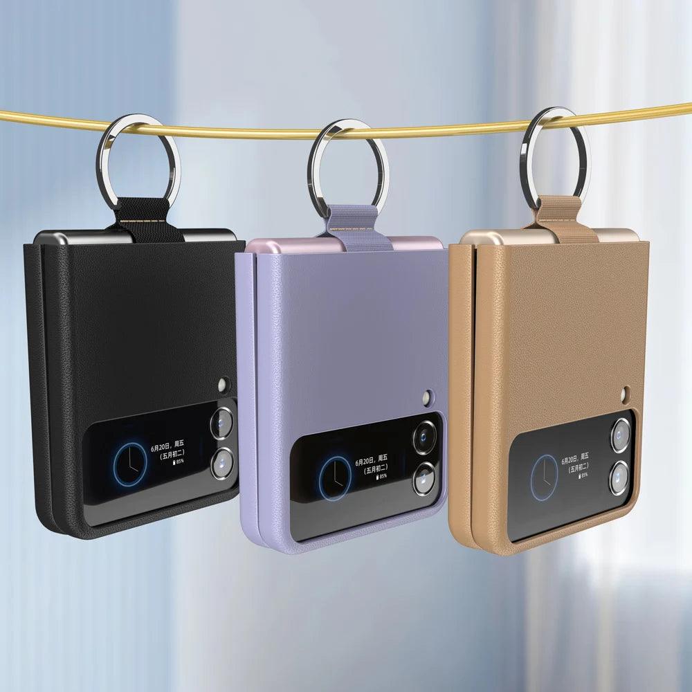 Lisslune | Luxe Cowhide Leather Wallet Case with Lanyard for Samsung Galaxy Z Flip 3 - Premium Quality Design