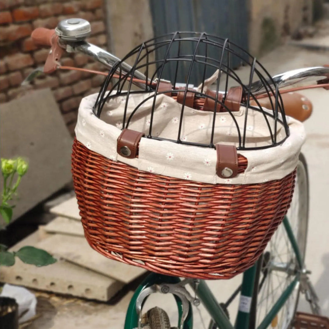 Lisslune | PawRide | Front-Mounted Wicker Dog Bike Basket – Safe, Stylish & Weatherproof