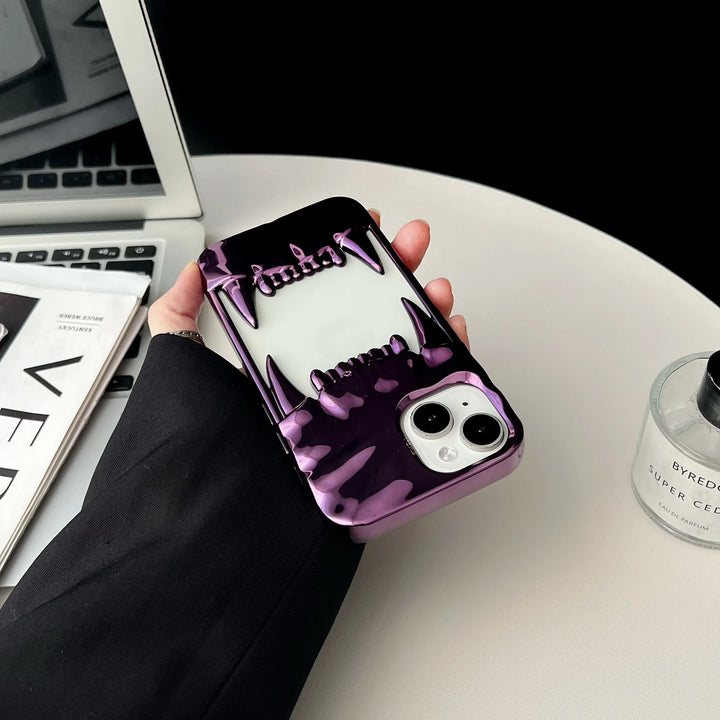 Lisslune | 3D Canine Tooth Hollow Wärmeableitende Handyhülle für iPhone 16 15 14 13 12 11 Pro Max Stoßfest elektroplattierte weiche Luxusabdeckung