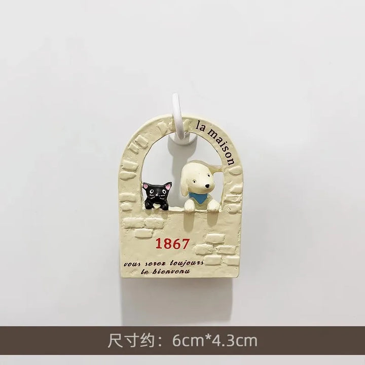 Rynx | 3D Refrigerator Magnet Puppy Cartoon Cat and Dog Refrigerator Sticker Anti-theft Entrance Door Decorative Magnetic Creative Message