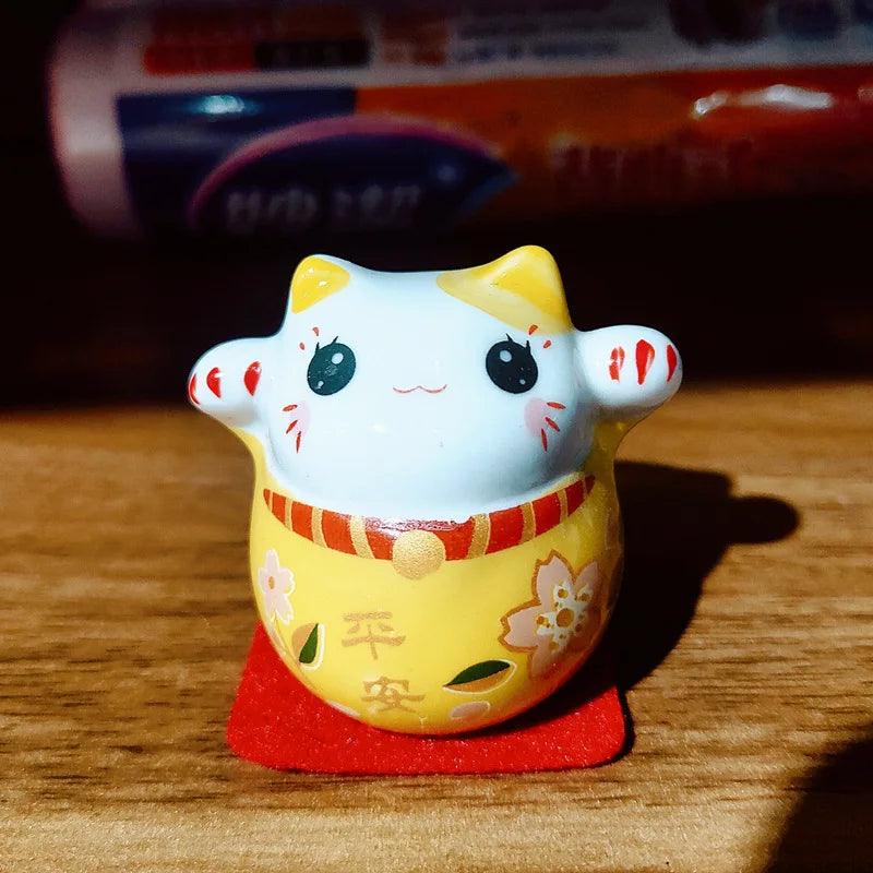 Lisslune | Charming Japanese Ceramic Lucky Cat Daruma Figurine for Home Decor and Gifts