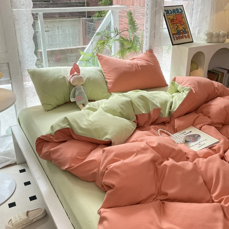 Rynx | Mashup color-grown cotton bedding set with pillowcase bed sheet single full bedding orange duvet cover queen/king double bed