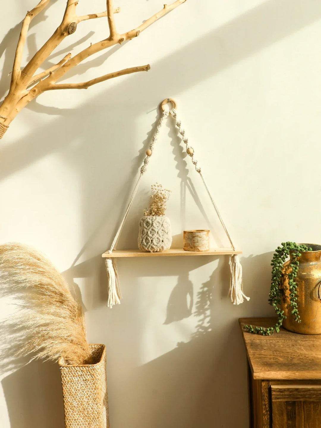 Lisslune | Wall shelf – Wood – Hanging shelves – Boho home decoration – Room decoration