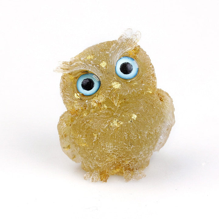 Lisslune | Natural Crystal Owl Figurine: Handmade Collector's Item