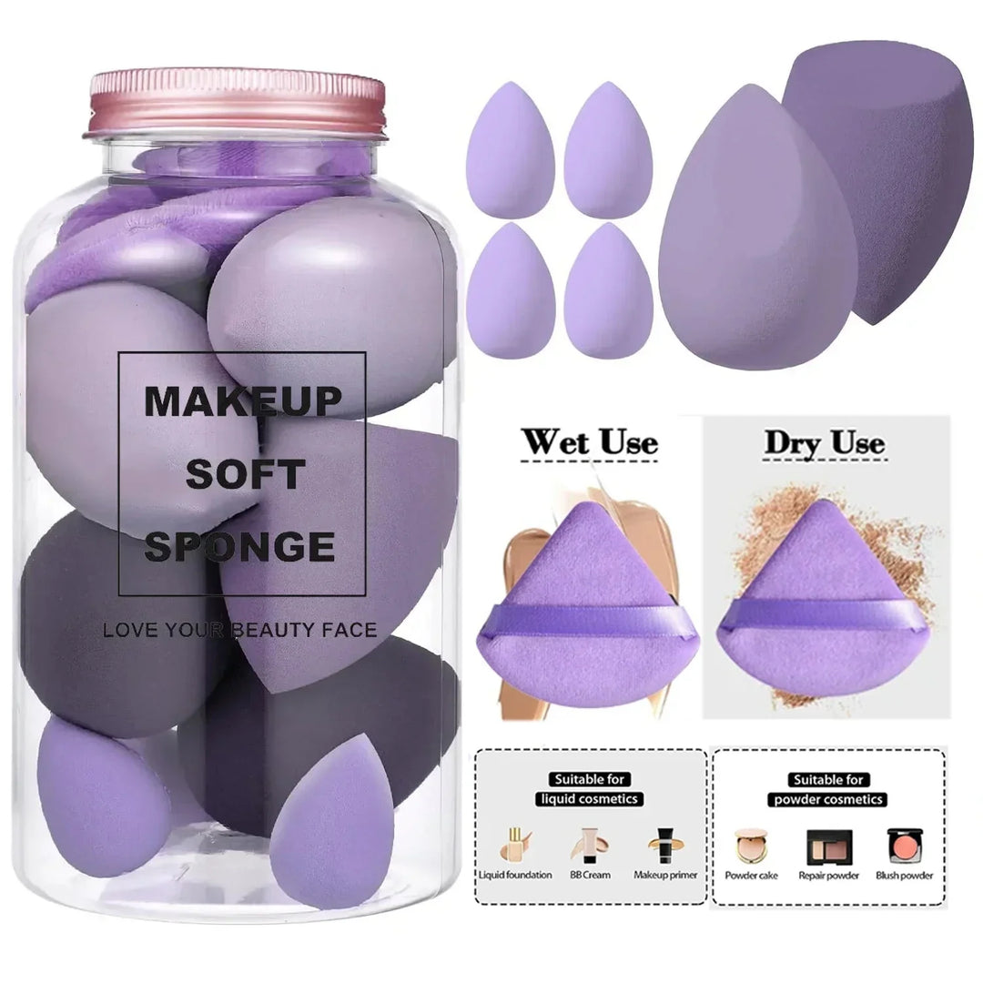 Rynx | 14pc Beauty Eggs Makeup Sponge Set with Storage Glass Velvet Beauty Blender Makeup Sponge Finger Puff Foundation Cosmetic Puffs