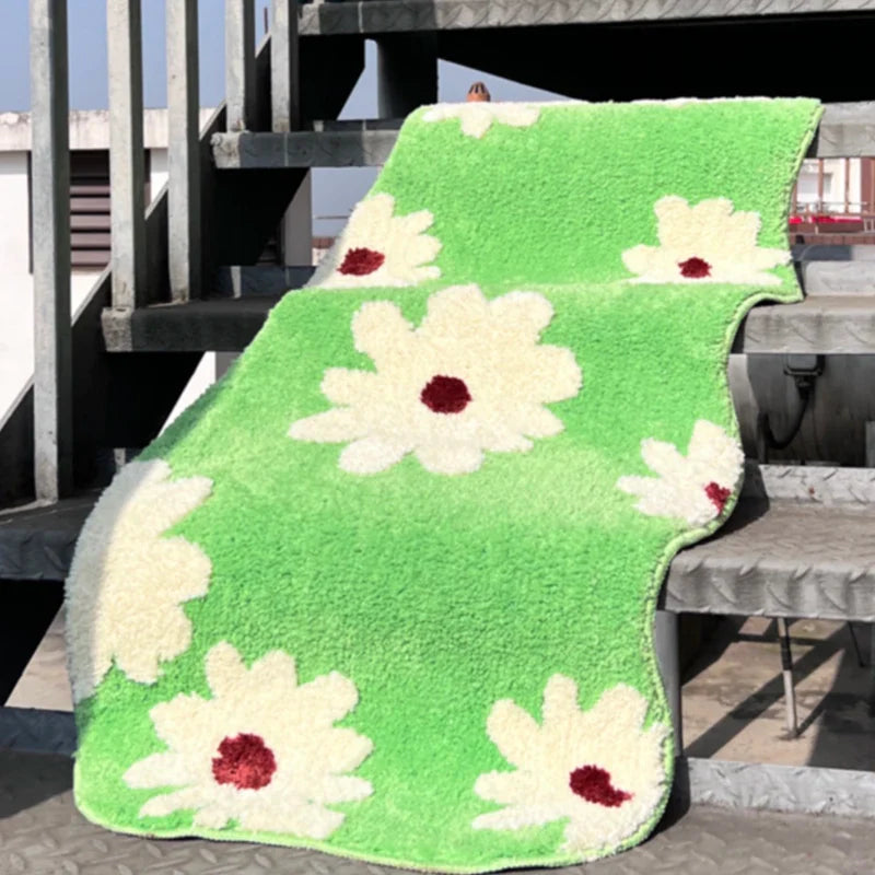 Rynx | Long Tufting Floral Rug Soft Plush Green Plant Rug Living Room Bedroom Floor Non-Slip Pad Mat Home Spring Decor 50X120CM