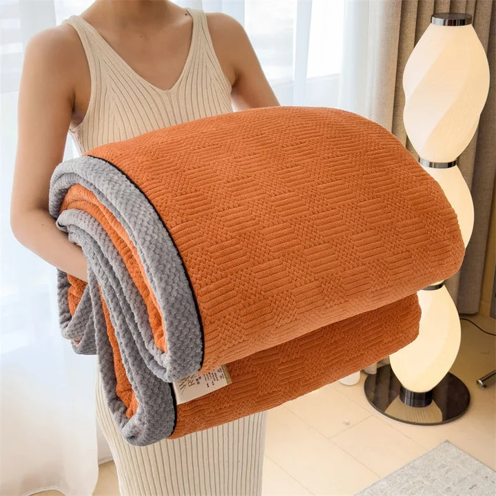 Rynx IEncrypted Carved Velvet Autumn Winter Warm Sofa Blanket Soft Comfortable Warm Bedspreads Throws Fluffy Breathable Bed Sheets