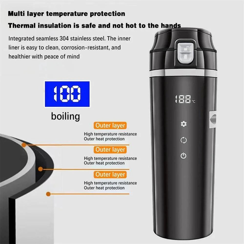 Lisslune | Smart 500ml heated travel mug with adjustable temperature control for cars