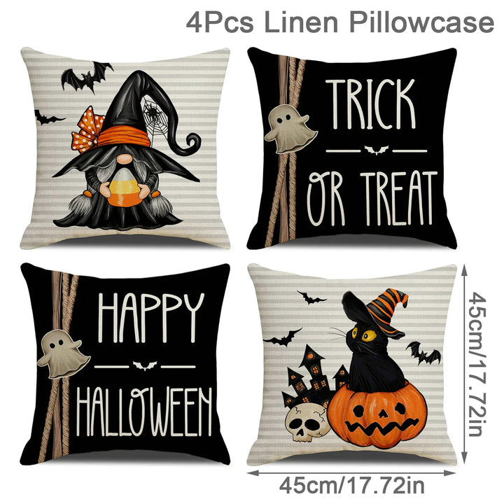 Rynx | 4PCS 45x45cm Halloween Pillowcase Pumpkin Wizard Ghost Halloween Decor For Home Decorative Sofa Car Chair Decor Pillowcase