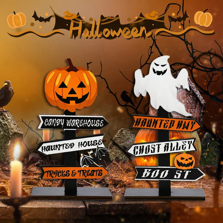 Rynx | Halloween Pumpkin Ghost Wooden Table Ornament Craft Halloween Home Table Decoration Accessories Halloween Party Kids Gift Favors