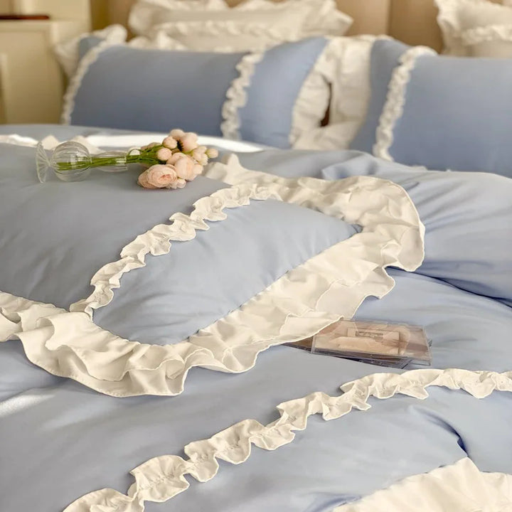 Rynx Elegant Lace Bedding Sets Luxury Bedding Princess Washed Cotton Ruffle Duvet Cover Bed Sheet and Pillowcases for Girls Luxury