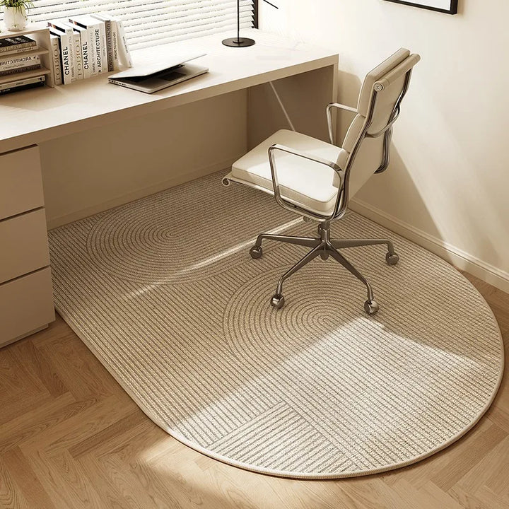 Lisslune | Round Office Chair Mat 100cm – Beige Striped Non-Slip Carpet Protector