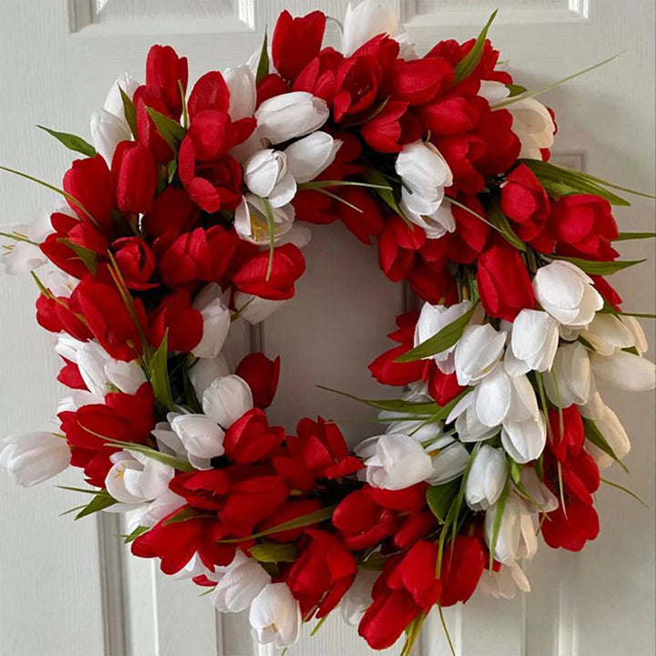 Rynx | Simulation Tulip Wreath For Front Door Artificial Wreath Wedding Decoration Round Rattan Wreath Decor For Door Garden