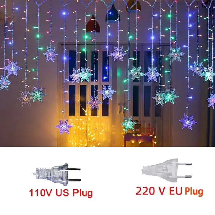 Rynx | 3.2M Christmas Snowflake LED String Lights Flashing Fairy Curtains Waterproof For Holiday Party Wedding Xmas Decoration