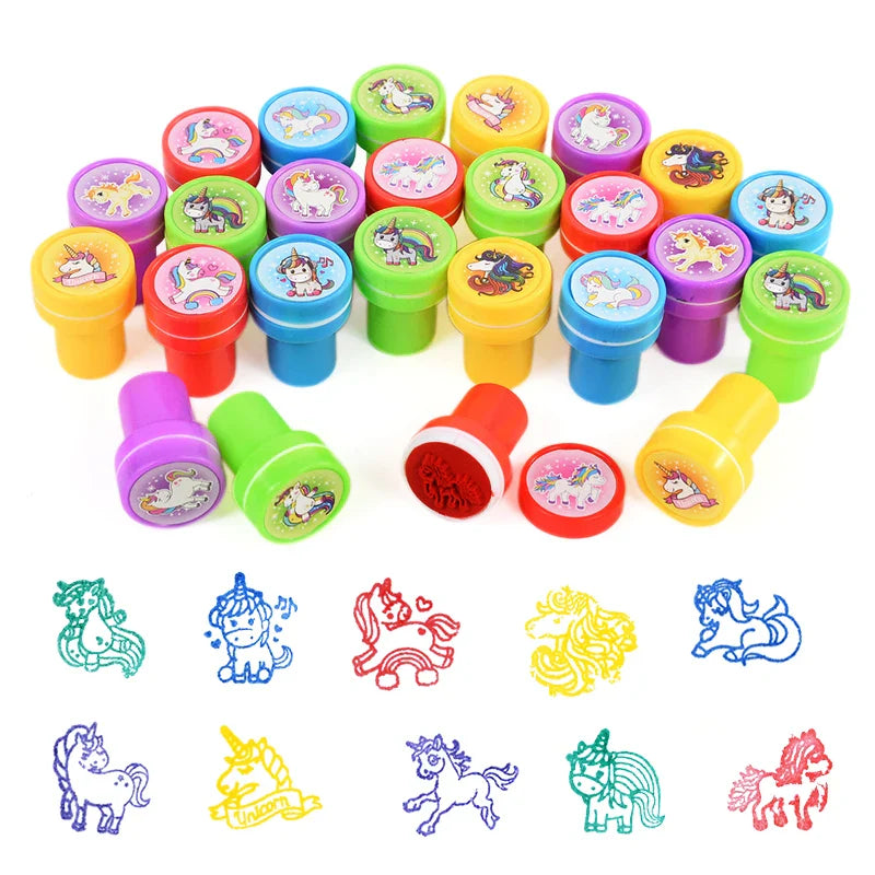 Rynx 10pcs Cartoon Animal Unicorn Self-Inking Stamp Toy Kids Birthday Party Gifts Goodie Bag Pinata Filler Boy Girl Christmas Gift