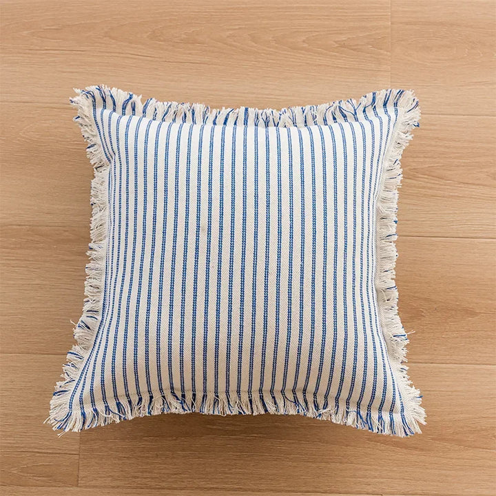 Lisslune | Elegant Pillowcase with Jacquard Pattern and Fringes - Cotton-Linen Blend