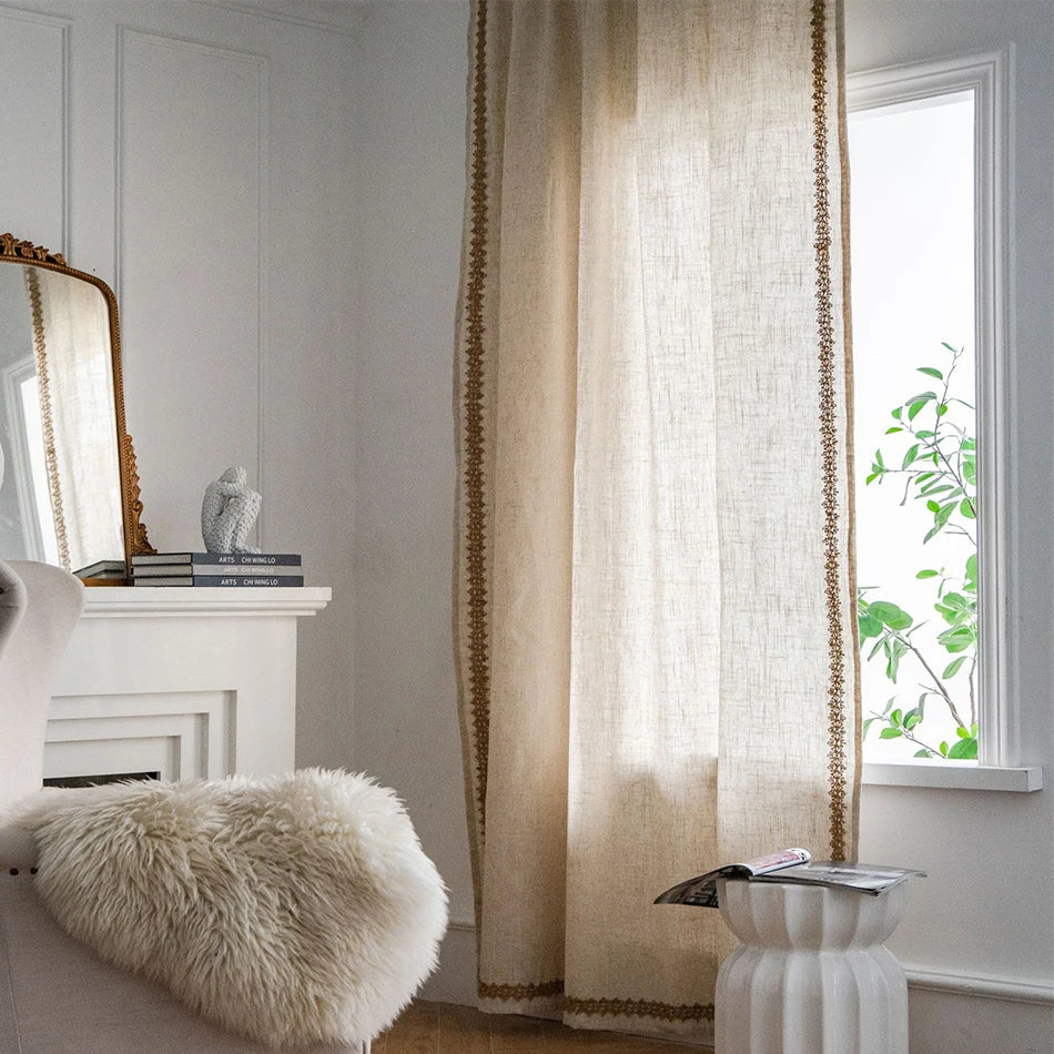 Rynx Linen Blend Jute Lace Curtains Street Bag Shade Curtain Fringe for Kitchen Bedroom Living Room Bay Window Cabinet Curtain