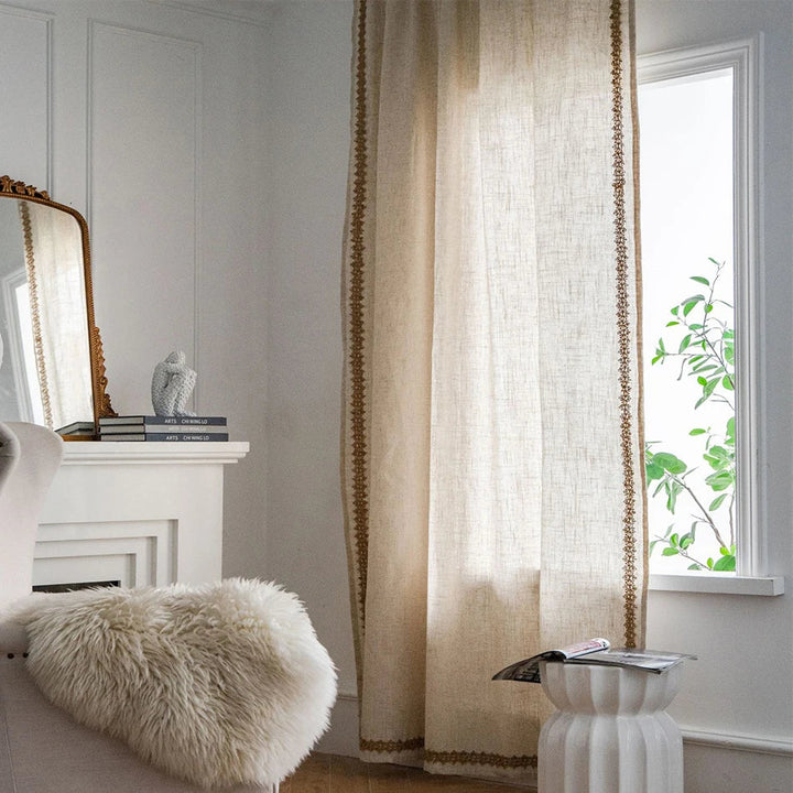 Rynx Linen Blend Jute Lace Curtains Street Bag Shade Curtain Fringe for Kitchen Bedroom Living Room Bay Window Cabinet Curtain