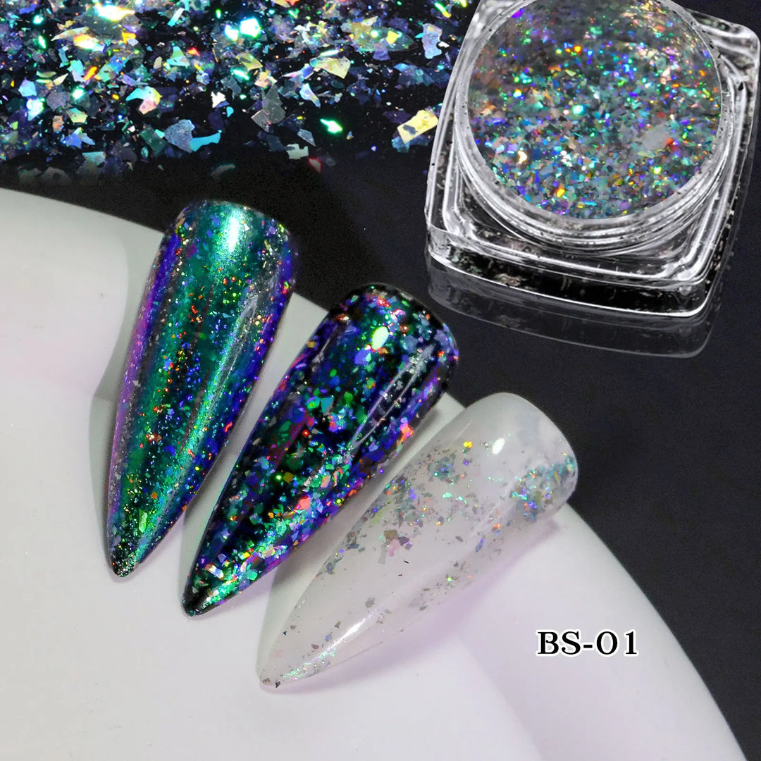 Rynx | 1 Glass Chameleon Nail Flakes Irregular Aluminum Foil UV Gel Polish Nail Sequins Paillettes Manicure Art Decoration Glitter Powder
