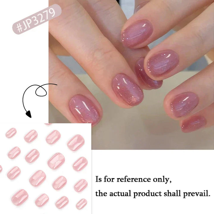 Rynx | Nude Pink Cat Eye Red French Nail Art Portable Fashion False Nails Removable Ready False Nails Press on Nails with Glue