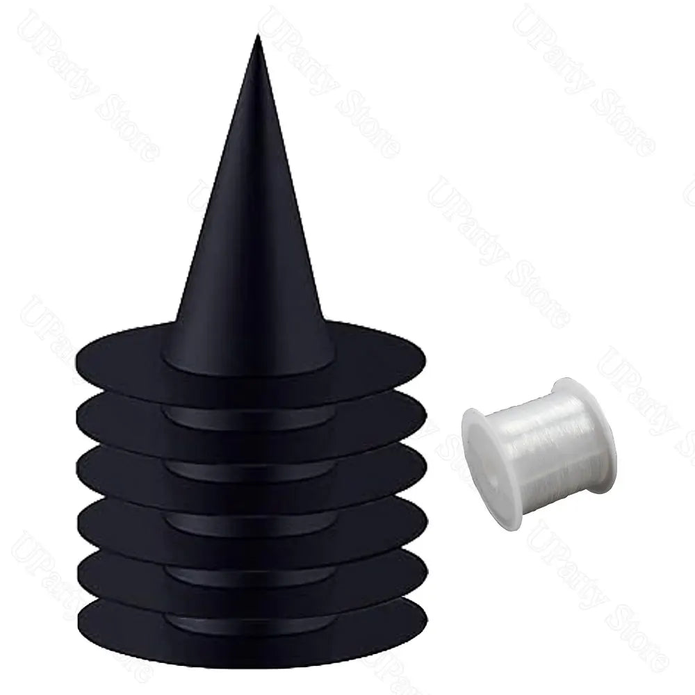 Rynx | 6/12pcs Halloween Black Witch Hats with Rope Hanging Wizard Hats XXL for Home Outdoor Porch Halloween Decoration Party Gifts