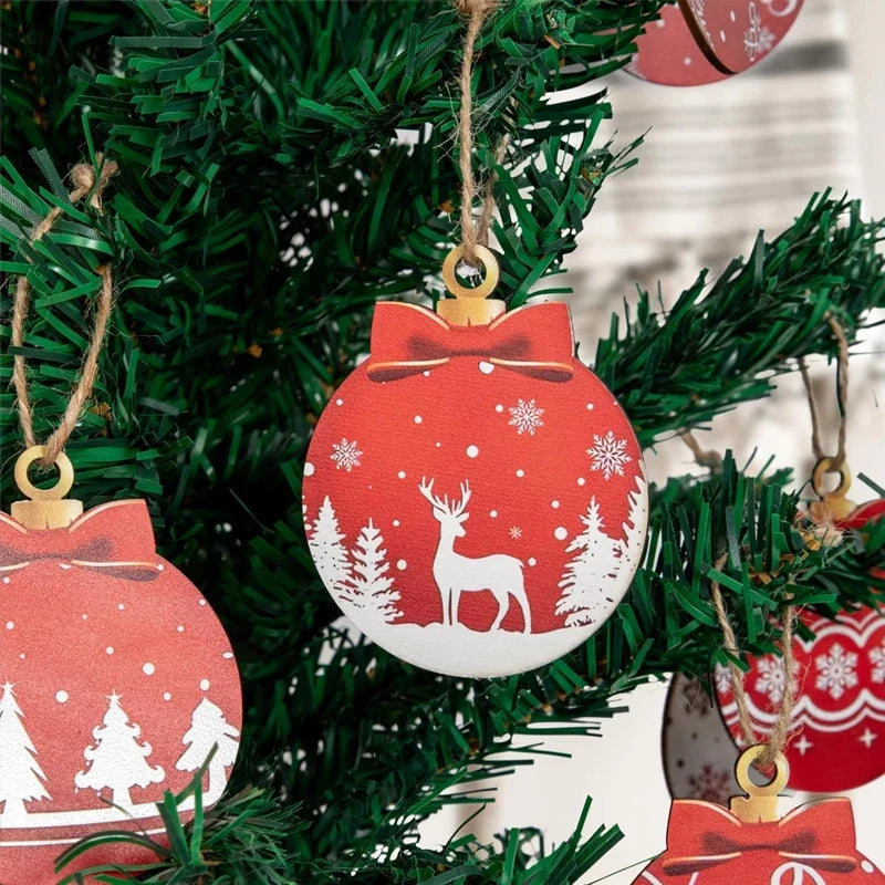 Rynx 12 Piece Wooden Christmas Ball Ornaments Xmas Tree Hanging Decoration DIY Craft Joy Christmas Decoration For Home 2025 New Year Gift