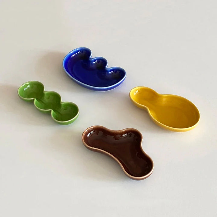 Rynx | Colorful Ceramic Sauce Dish Wasabi Oil Vinegar Dispenser Container Japanese Korean Style Dining Room Accessories 4 Piece Set