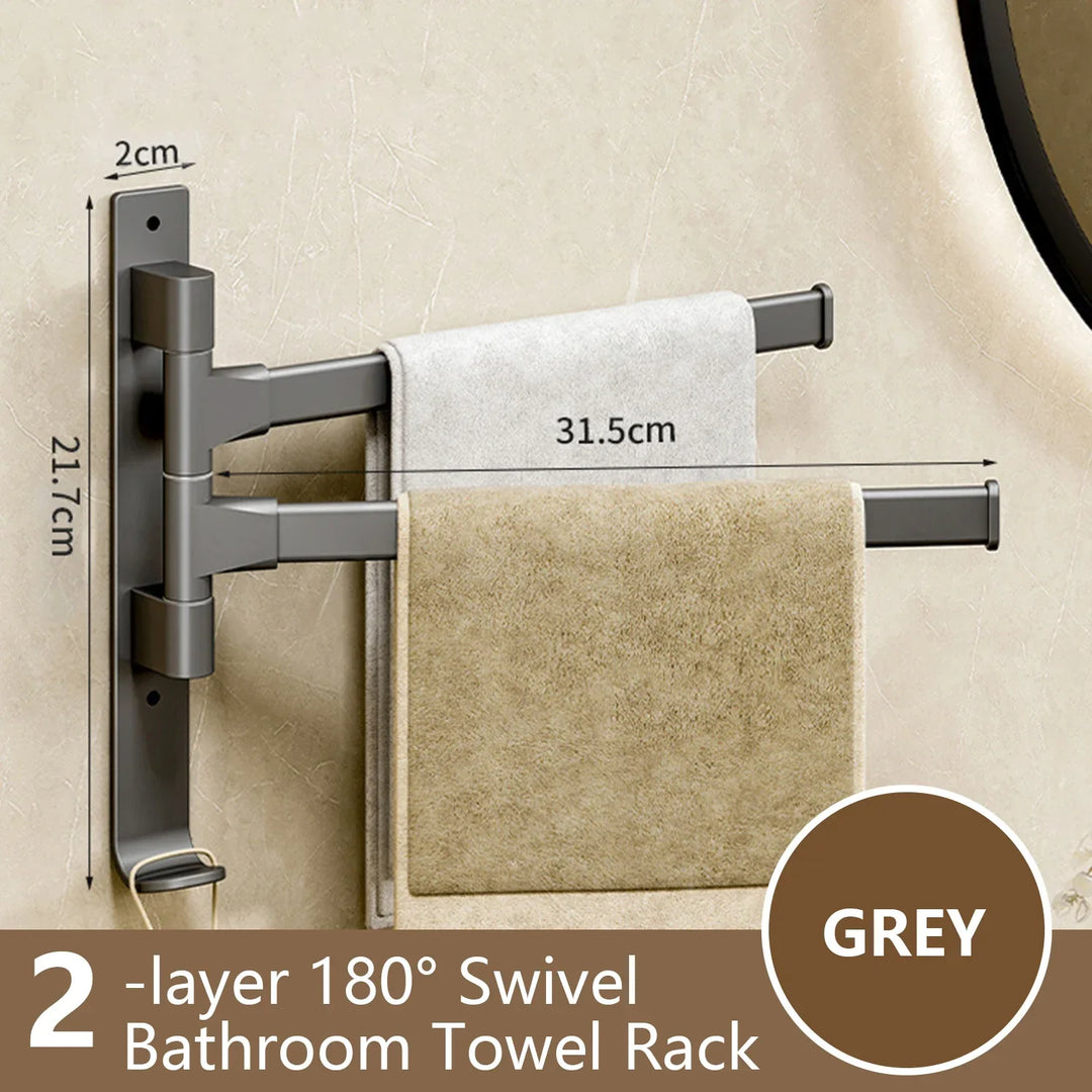 Lisslune | Bathroom Towel Holder Rotatable Towel Rack Space Aluminum 1/2/3/4/5-Bar Towel Holder Kitchen Shelf Kitchen Hanging Shelf Wall Mounted