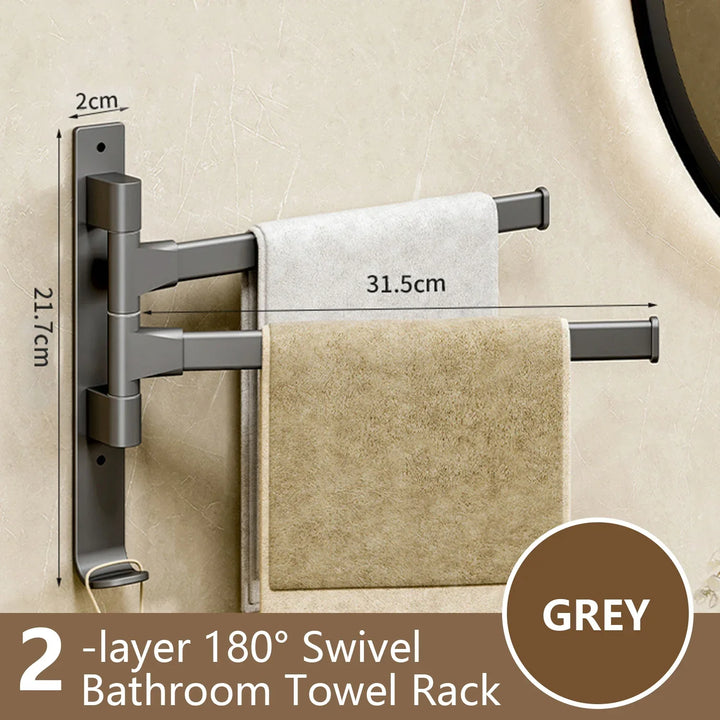 Lisslune | Bathroom Towel Holder Rotatable Towel Rack Space Aluminum 1/2/3/4/5-Bar Towel Holder Kitchen Shelf Kitchen Hanging Shelf Wall Mounted