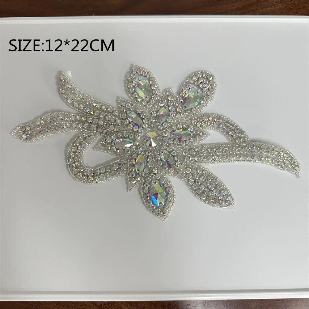 Lisslune | Shining Silver Rhinestone Flower Appliqué: Elegant Fashion Upgrade Accessory
