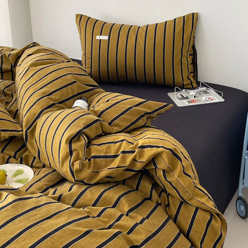 Rynx | Yellow striped bedding duvet cover set with pillowcase bedding single and double bed bedding duvet cover set queen/king double