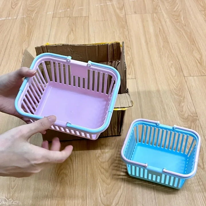 Rynx | 5 Piece Set Macaron Colors Mini Storage Baskets with Handle Fruit Cosmetic Stationery Organizer Desk Bathroom Organization Basket Set