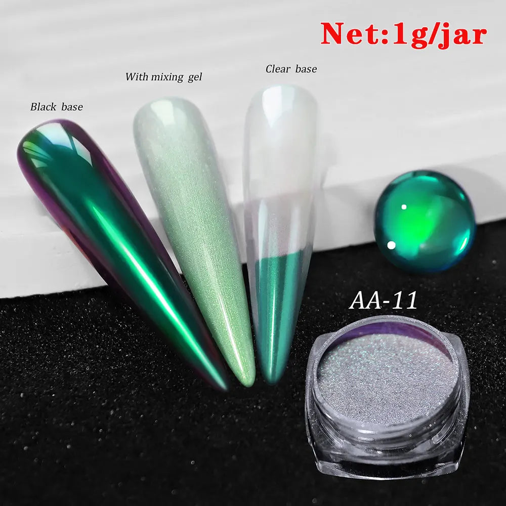 Rynx | 1jar Chrome Chameleon Aurora Nail Powder Metallic Effect Nail Glitter Pigment Mirror Nail Rubbing Dust Gel Nail Polish Accessories
