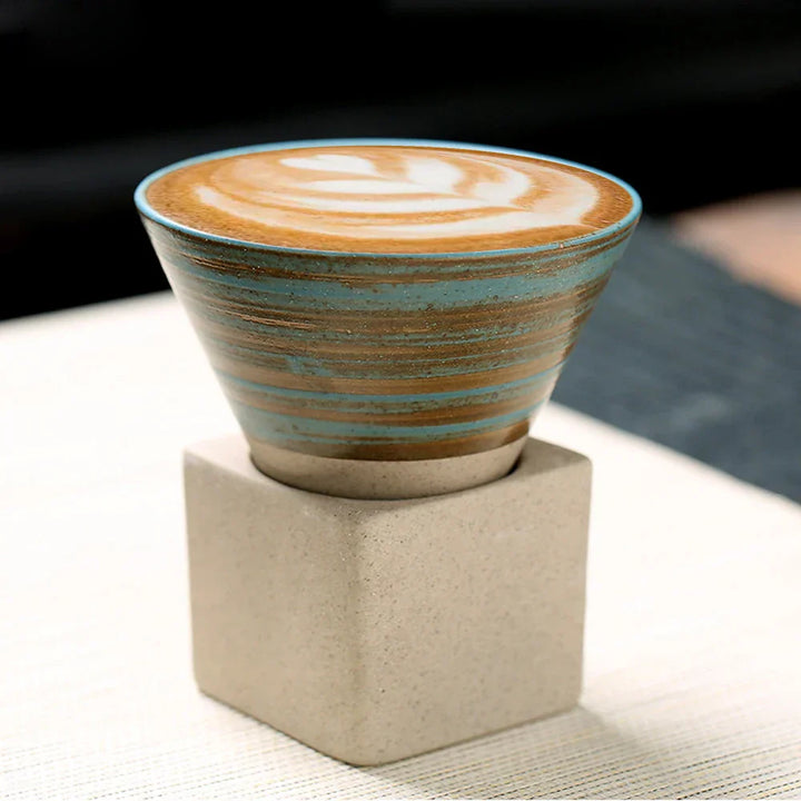 Lisslune | Japanese coffee cup with saucer, 1 piece, retro ceramic tea cup, mug, latte, espresso, pull0, flower cappuccino, new ceramic cup, 100 ml/3.5 oz
