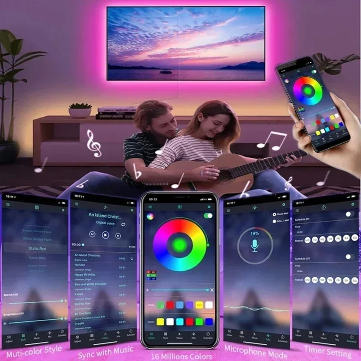 Lisslune | RGB 5050 LED Strip Light with Remote Control & App Control - USB-powered