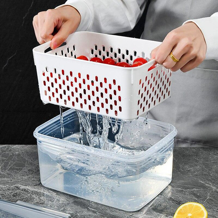 Lisslune | Refrigerator Storage Container with Draining Tray and Clear Lid for Organized Fruits and Vegetables