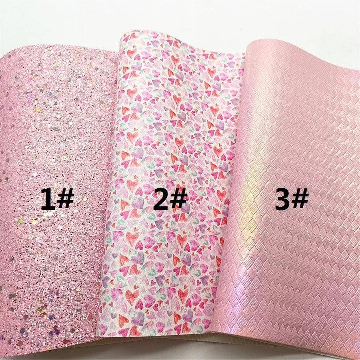 Lisslune | Sparkling Pink Heart & Cloud Synthetic Leather Crafting Sheet - Ideal for DIY Projects