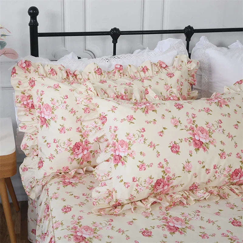 Rynx Pastoral Cotton Thick Pillowcase, Printed Ruffle Sofa Pillowcase, Pillowcases, Bedding Pillowcase, Home Decor, 1 Piece