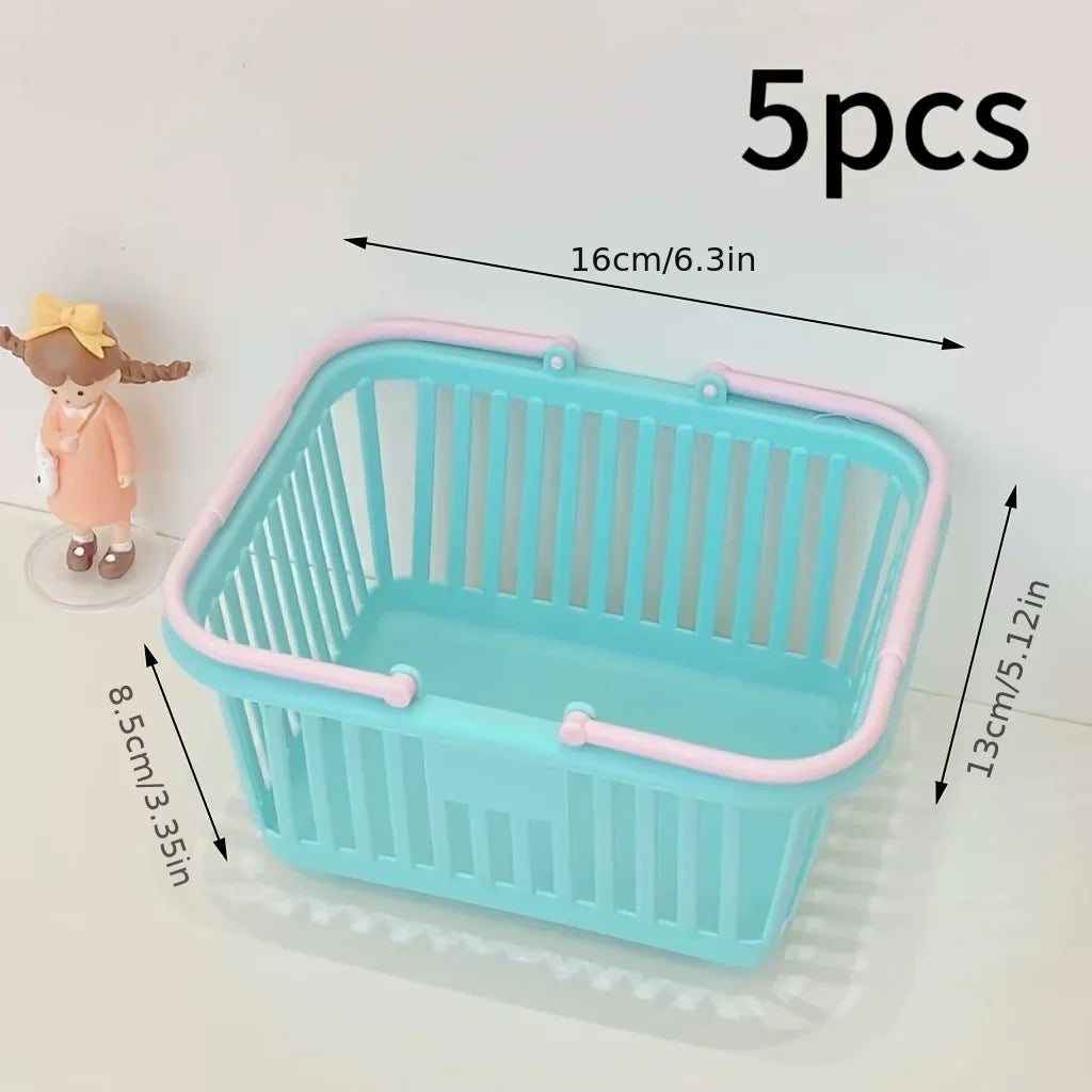 Rynx | 5 Piece Set Macaron Colors Mini Storage Baskets with Handle Fruit Cosmetic Stationery Organizer Desk Bathroom Organization Basket Set